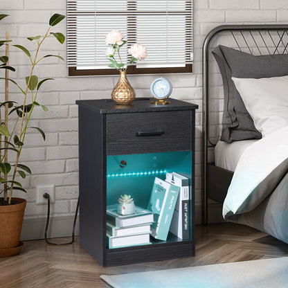 Viva Nocturne Elite Smart Bedside Table – Premium Black Drawer with Socket & LED Light