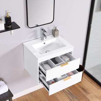 24" Floating Bathroom Vanity with White Sink & Soft-Close Doors – Elevate Your Modern Bathroom