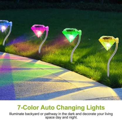 Viva Elite Solar Diamond Pathway Lights 4-Pack - Faceted LED Garden Gems
