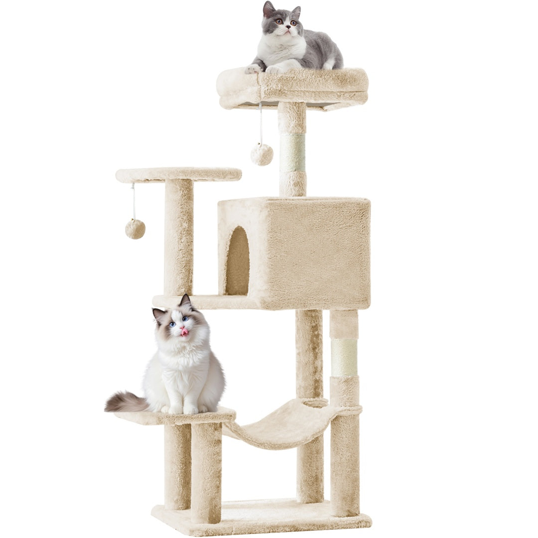 44-Inch Multi-Cat Tree Tower with Sisal Scratching Posts, Hammock & Extended Platforms