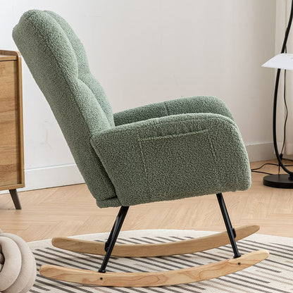 Green Teddy Fabric Wingback Rocking Chair with Side Pocket | Viva