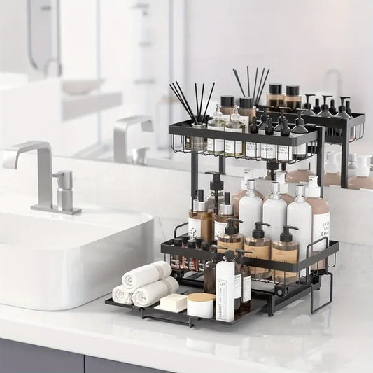 Premium 2-Tier Slide-Out Under Sink Storage Rack | Maximize Space & Organization