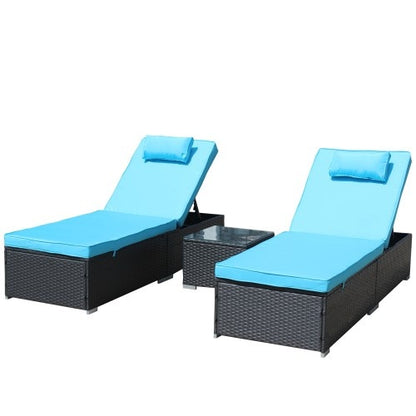 🌴 Viva Breeze™ 3-Piece Blue Patio Chaise Lounge Set – Indulge in Intelligent Outdoor Living