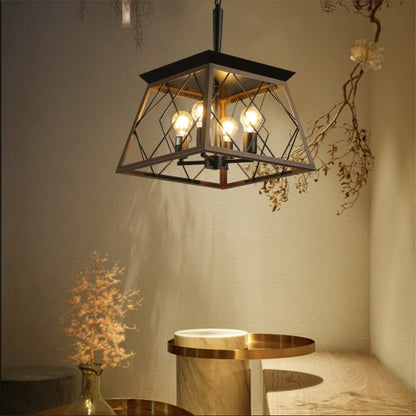 Viva Elite Farmhouse Chandelier - 4-Light Vintage Pendant with Walnut & Black Finish
