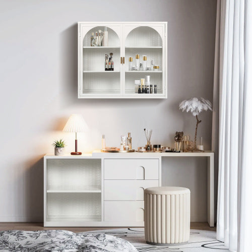 Viva Smart Storage Collection: Modern Two-Door Woven-Pattern Wall Cabinet