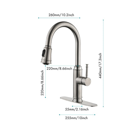 Single Handle High  Pull Out Kitchen Faucet, Single-stage Stainless Steel Kitchen Sink Faucet, With Pull Down Spray
