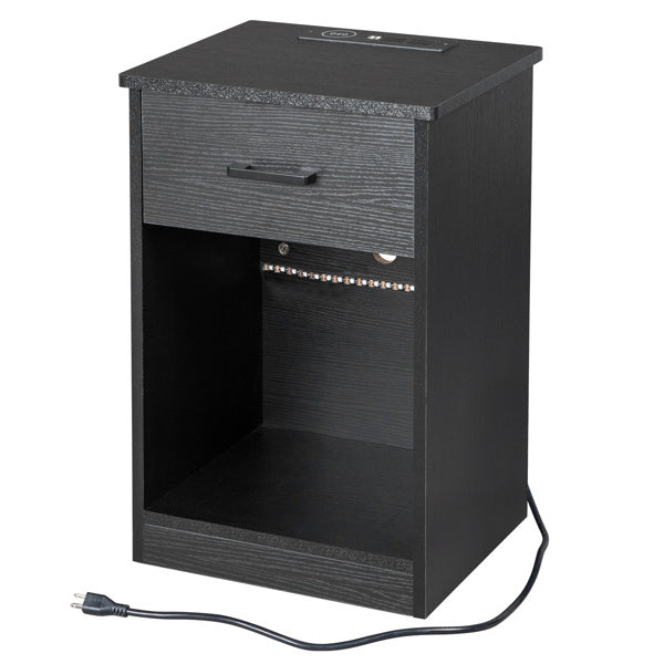 Viva Nocturne Elite Smart Bedside Table – Premium Black Drawer with Socket & LED Light