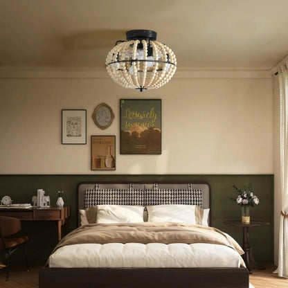 White Wooden Beaded Chandelier | Viva