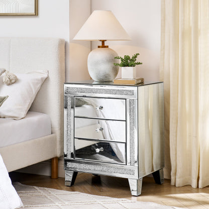 Silver Mirror Three-Drawer Cabinet – Elegant Multi-Purpose Storage Solution