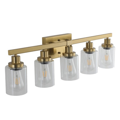 Gold 5-Light Vanity Light with Clear Glass Shade – Modern Bathroom Wall Fixture