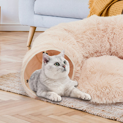 Plush Cat Tunnel with Donut Cat Bed – Peekaboo Cave for Cats, Kittens & Rabbits