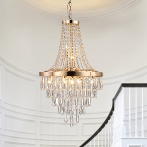 Golden Crystal Chandelier - Luxurious 5-Tier Modern Lighting for Elegant Interiors