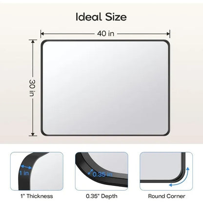 large 40-inch x 30-inch black bathroom mirror is stylishly simple for vanities