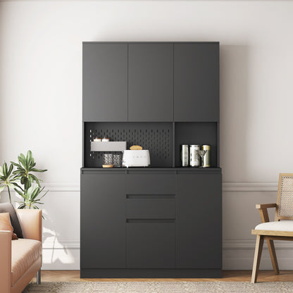 Viva Elite Noir Six-Door Pantry Cabinet – Where Dramatic Storage Meets Kitchen Sophistication