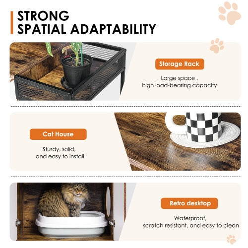 Viva Atelier Haven Rustic Brown Dual-Cat Litter Box Enclosure