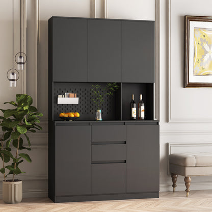 Viva Elite Noir Six-Door Pantry Cabinet – Where Dramatic Storage Meets Kitchen Sophistication