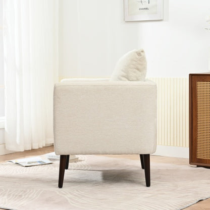 Beige Chenille Armchair with Rubberwood Legs | Viva