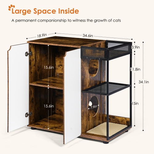 Viva Atelier Haven Rustic Brown Dual-Cat Litter Box Enclosure