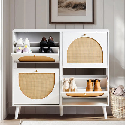 Tall Rattan Shoe Cabinet with 8-Tier Tipping Buckets – Modern Space-Saving Storage