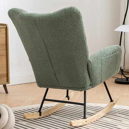Green Teddy Fabric Wingback Rocking Chair with Side Pocket | Viva