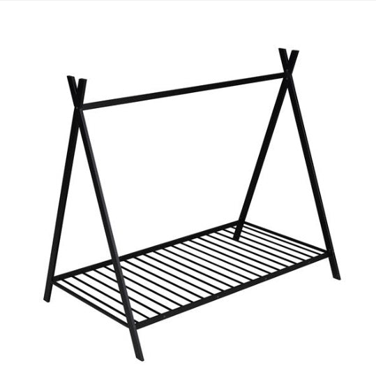 Black Metal Double-Size Floor House Bed with Slats | Viva