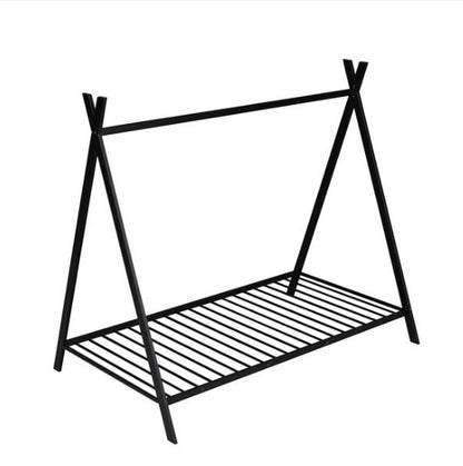 Black Metal Double-Size Floor House Bed with Slats | Viva