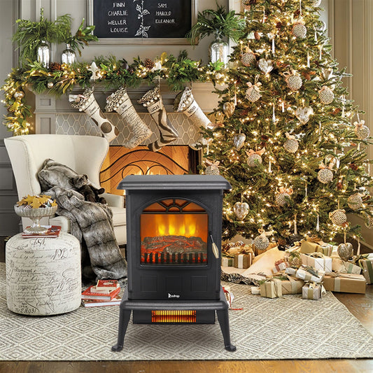 HT1108 1500W Vertical Fireplace | Modern Electric Heater with Realistic Firewood Effect