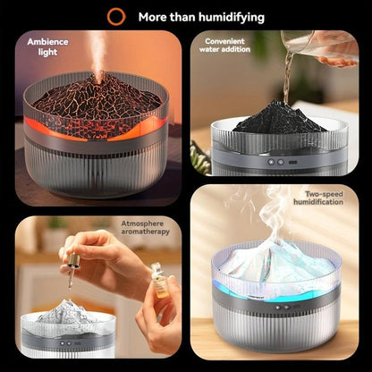 2-Color LED Volcano Flame Light Humidifier – 2L Large Capacity Aromatherapy Diffuser