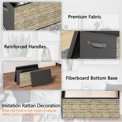 Viva Vanity Essentials – 4PCS Green Rattan Fabric Storage Bins with Lids