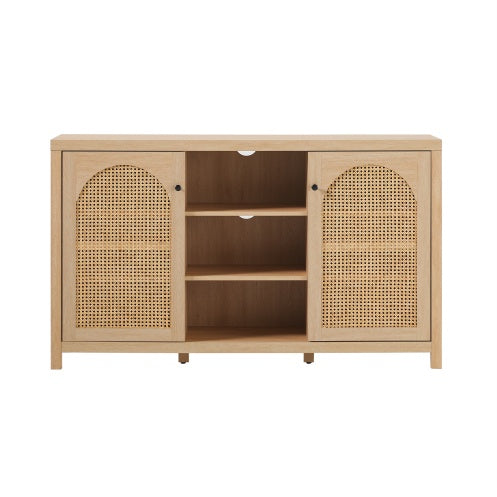Transitional 2-Door Sideboard With Arched Rattan Panels, Black