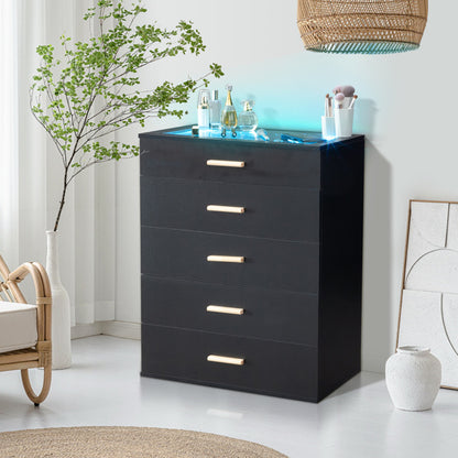 5-Drawer Storage Cabinet with LED Light & Tempered Glass – Elegant & Smart Organization