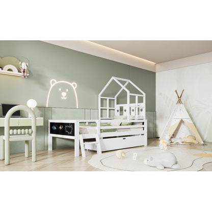 Twin House Bed with Ladder, Drawer & Blackboards | Viva
