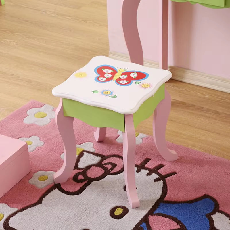 Princess Kids Vanity Table – Elegant Wooden Makeup Table with Mirror & Stool for Little Stars