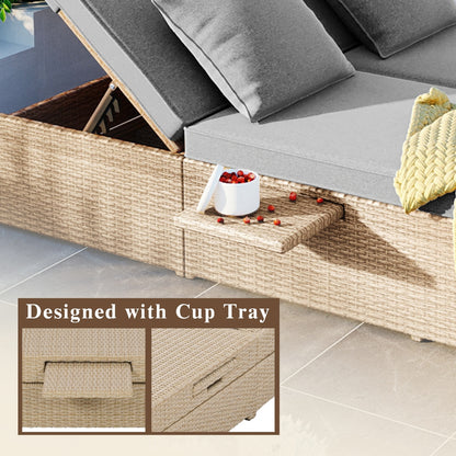 TOPMAX Outdoor Double Sunbed, Wicker Rattan, Adjustable Backrest  Seat