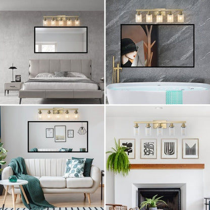 Gold 5-Light Vanity Light with Clear Glass Shade – Modern Bathroom Wall Fixture