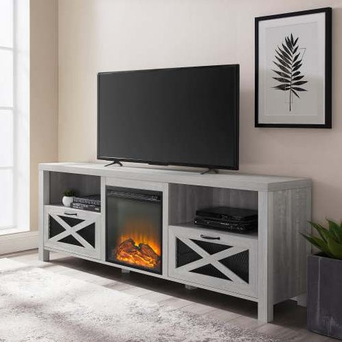 Viva Atelier Industrial Farmhouse Metal Mesh TV & Fireplace Stand