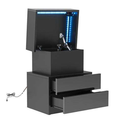 black two-drawer bedside table product view