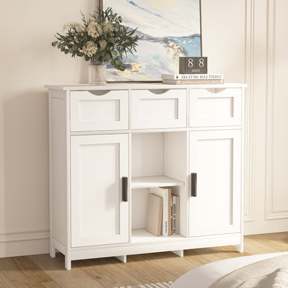 Viva Vanity Multi-Functional White Storage Cabinet with Adjustable Shelves and Drawers – Elegant Organizer for Living Room, Bedroom, and Bathroom