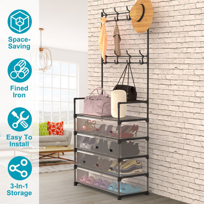 Viva Essentials Collection: 5-Tier Entryway Hall Tree with Coat & Shoe Rack
