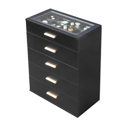 5-Drawer Storage Cabinet with LED Light & Tempered Glass – Elegant & Smart Organization