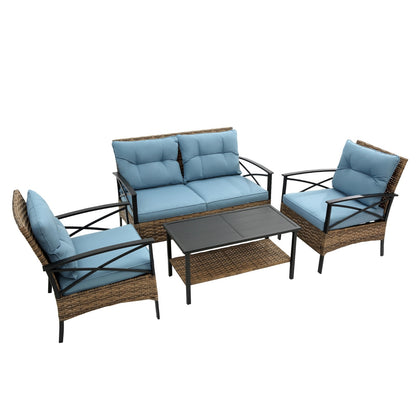 🏡 Viva Solstice™ 4-Piece Patio Sectional Low Dining Sofa Set – Redefining Outdoor Sophistication