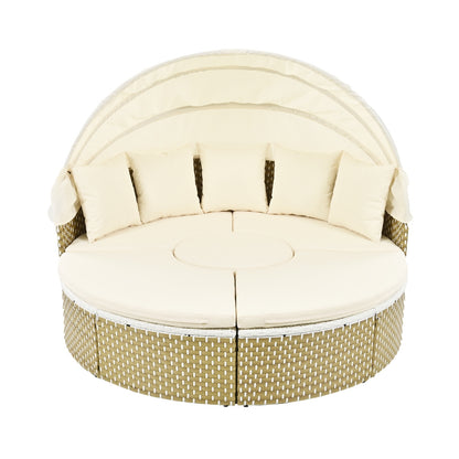 Luxury Outdoor Round Sectional Sofa Set | Premium Rattan Sunbed with Retractable Canopy