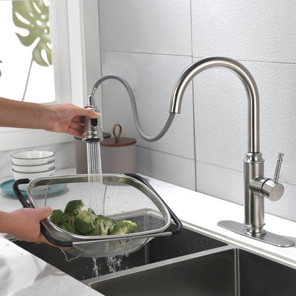 Single Handle High  Pull Out Kitchen Faucet, Single-stage Stainless Steel Kitchen Sink Faucet, With Pull Down Spray
