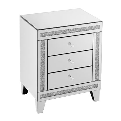 Silver Mirror Three-Drawer Cabinet – Elegant Multi-Purpose Storage Solution