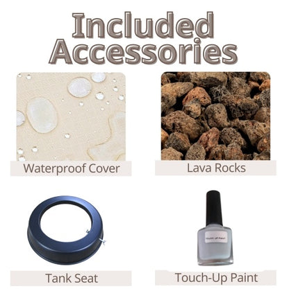 Outdoor Propane Fire Pit Table - Modern 20-Inch Round Graphite Base with Waterproof Cover & Free Lava Rocks