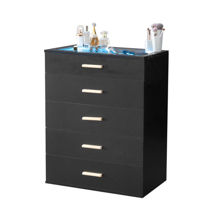 5-Drawer Storage Cabinet with LED Light & Tempered Glass – Elegant & Smart Organization