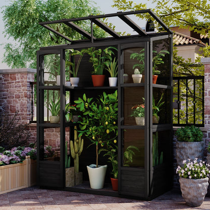 78-in Wooden Greenhouse with 4 Skylights & Folding Shelves | Viva