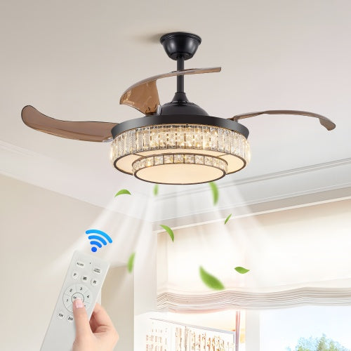 Modern LED Retractable Ceiling Fan with Light and Remote Control - Smart & Stylish Airflow Solution