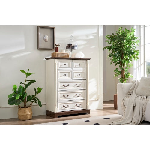 Rustic 7-Drawer Dresser with Wooden Base & Riser Trim – Timeless Elegance for Your Home