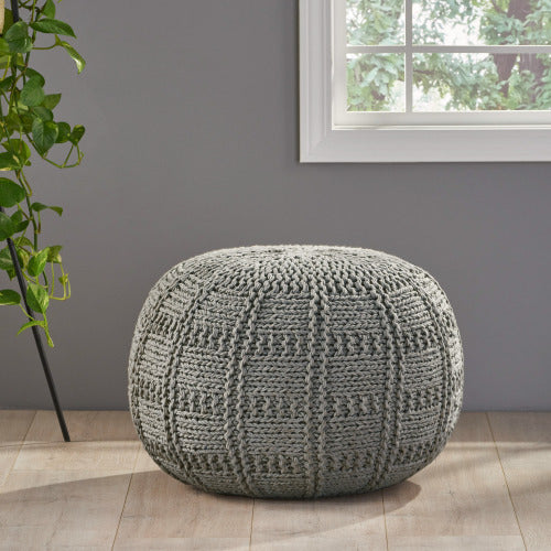 Viva Atelier Boreal Hand-Knitted Cotton Round Pouf